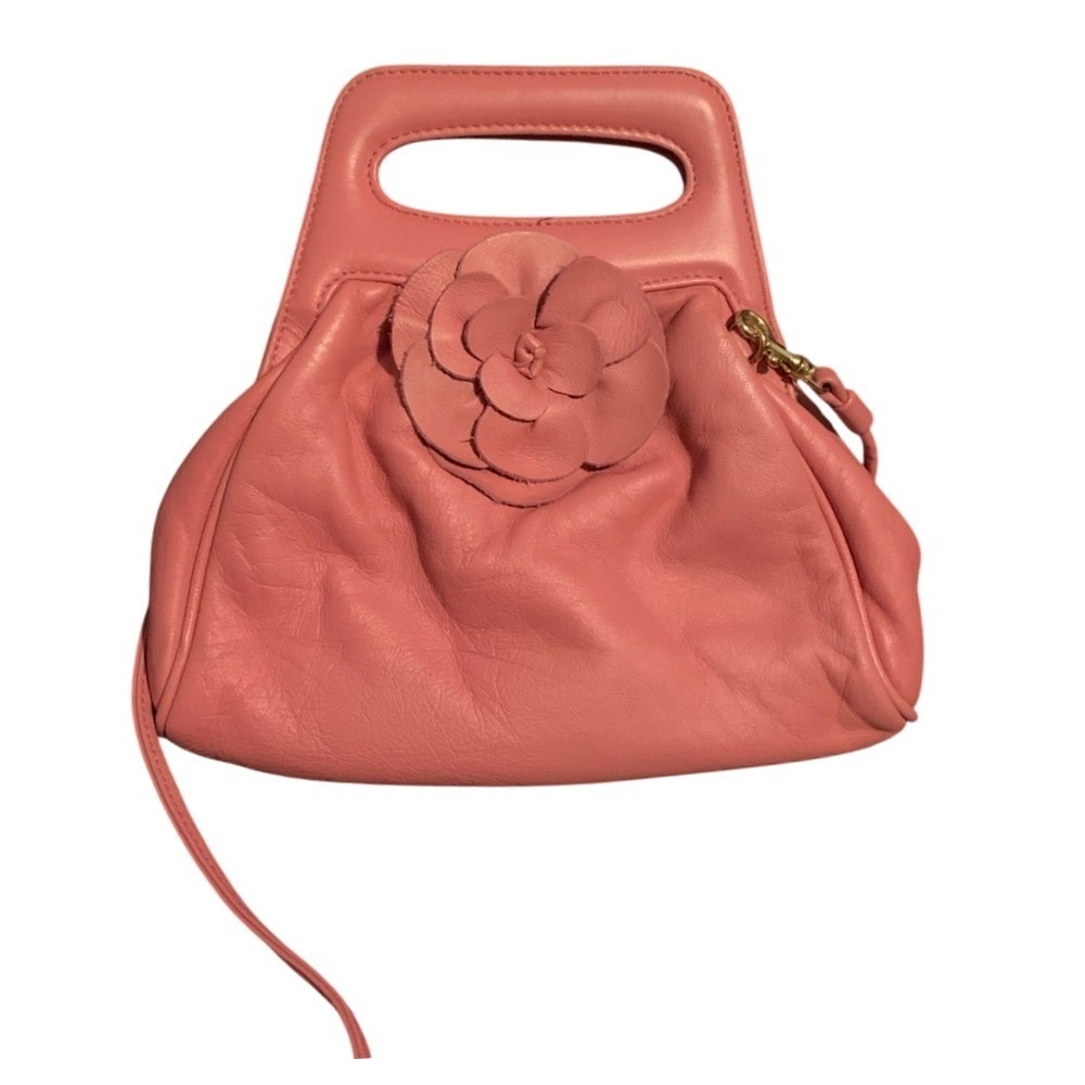 Paradox Pink Leather Floral Applique Handbag Crossbody Cutout Top Handle